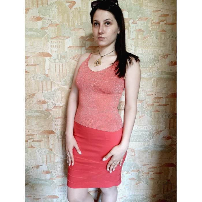 РОЗПРОДАЖ!!! Спідниця літня стрейч-котон кораловий колір 44,46р