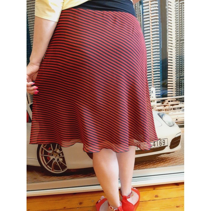 РОЗПРОДАЖ!!! Спідниця-трапеція шифон смужка 44-52р-ри фукси, червоний, жовтий