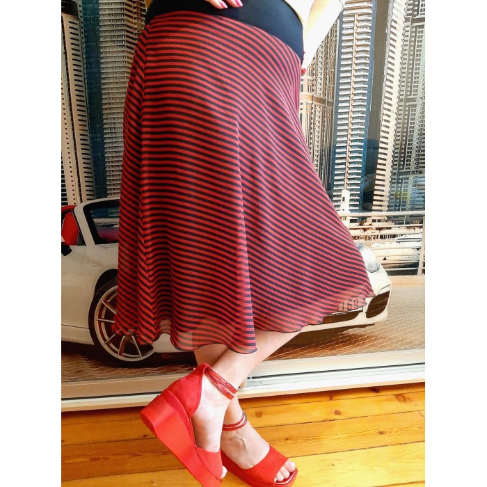 РОЗПРОДАЖ!!! Спідниця-трапеція шифон смужка 44-52р-ри фукси, червоний, жовтий