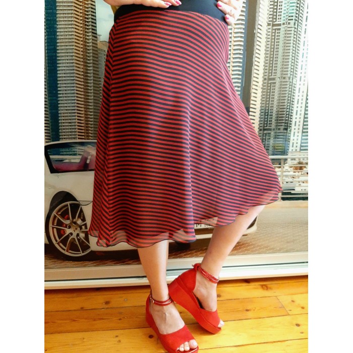 РОЗПРОДАЖ!!! Спідниця-трапеція шифон смужка 44-52р-ри фукси, червоний, жовтий