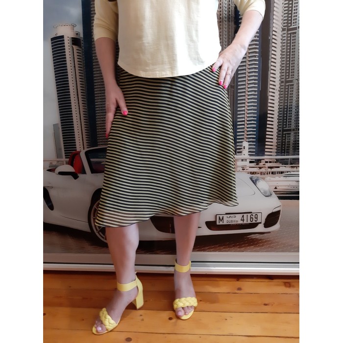 РАСПРОДАЖА!!! Юбка трапеция шифон полоска 44-52р-ры фукси, красный, желтый