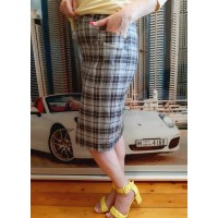 РАСПРОДАЖА!   Юбка прямая лен/вискоза клетка цвет белый/серый/коричневый 48-60р