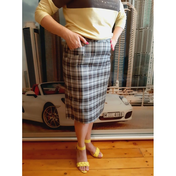 РОЗПРОДАЖ! Спідниця пряма льон/віскоза клітина колір білий/сірий/коричневий 48-60р