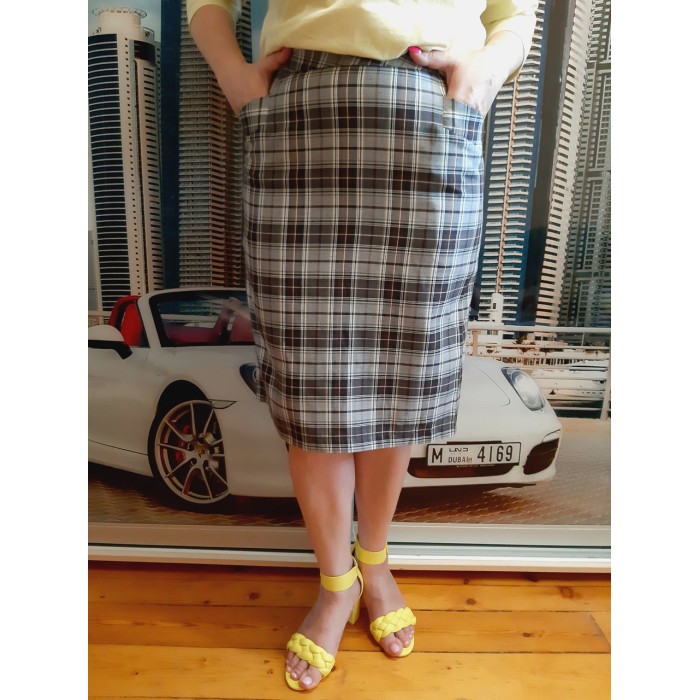 РОЗПРОДАЖ! Спідниця пряма льон/віскоза клітина колір білий/сірий/коричневий 48-60р