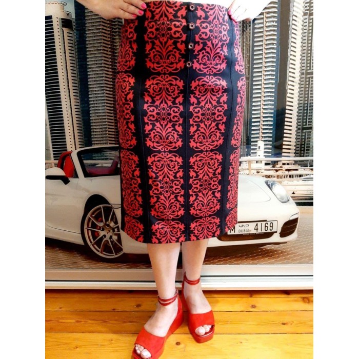 Спідниця міді демісезонна колір чорний з червоним 52/54, 54/56, 58/60р