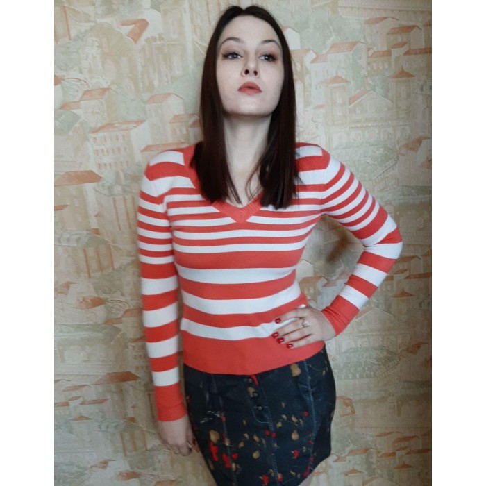 Джемпер жіночий котон в'язання колір білий/корал Туреччина 44-46р