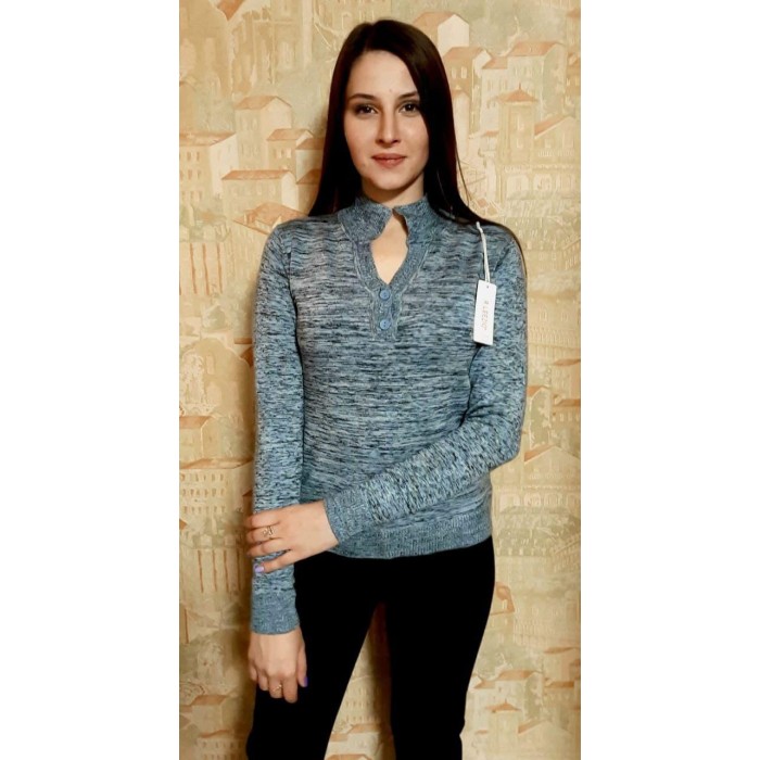 РАСПРОДАЖА! Блуза/джемпер трикотаж меланж черный с голубым L