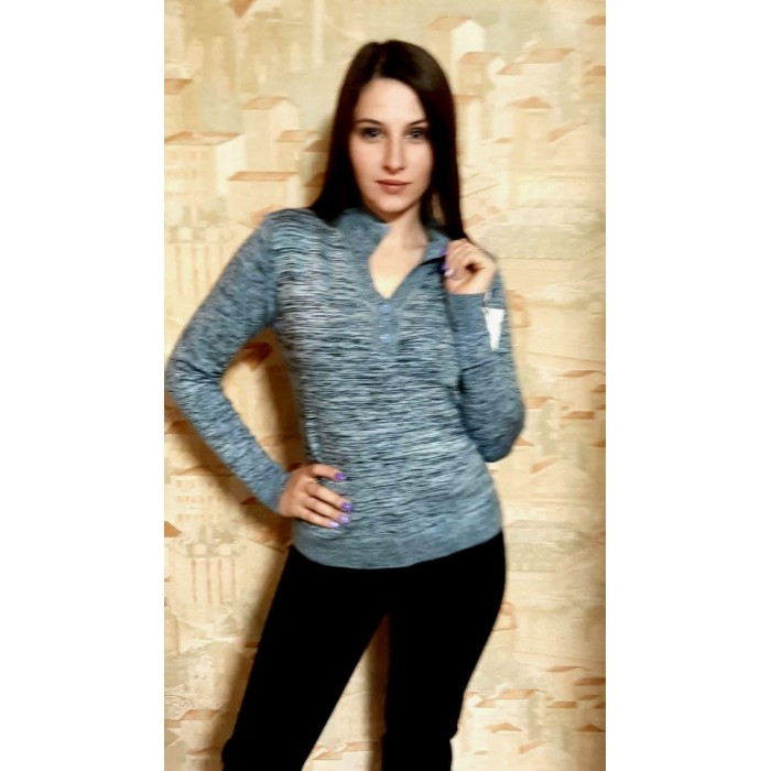 РАСПРОДАЖА! Блуза/джемпер трикотаж меланж черный с голубым L