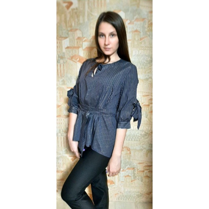 РОЗПРОДАЖ! Блуза трапеція каттон колір темно-синій/срібло 48/50р
