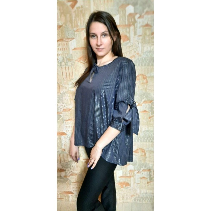 РОЗПРОДАЖ! Блуза трапеція каттон колір темно-синій/срібло 48/50р
