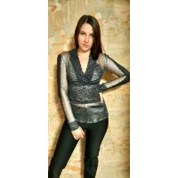 РОЗПРОДАЖ!   Блуза сітка срібло з гіпюром колір-рафіт