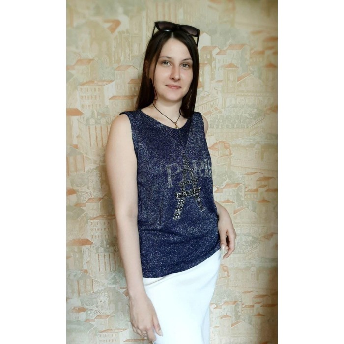 РОЗПРОДАЖ! Стильна майка в'язана з люрексом темно-синього кольору 50p