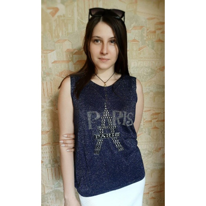 РОЗПРОДАЖ! Стильна майка в'язана з люрексом темно-синього кольору 50p