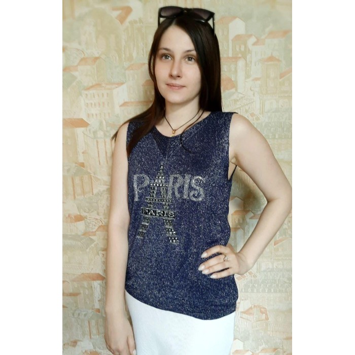 РОЗПРОДАЖ! Стильна майка в'язана з люрексом темно-синього кольору 50p