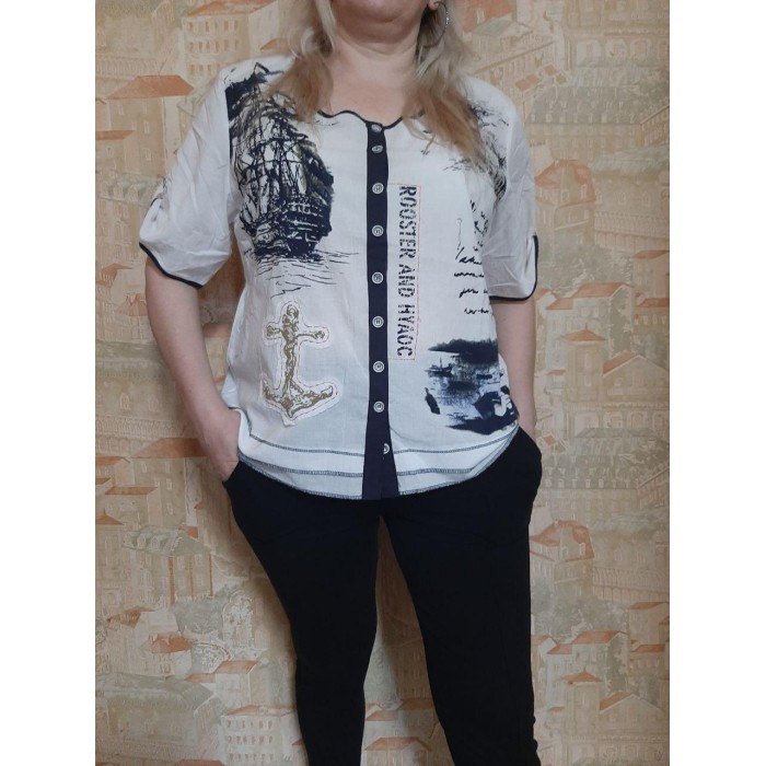 РОЗПРОДАЖ!!! Блуза-марлевка колір-білий 54,56,58р