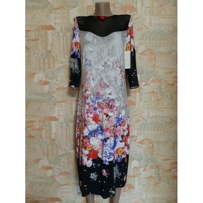 РОЗПРОДАЖ! Сукня трикотажна міді з квітковим принтом різні кольори L