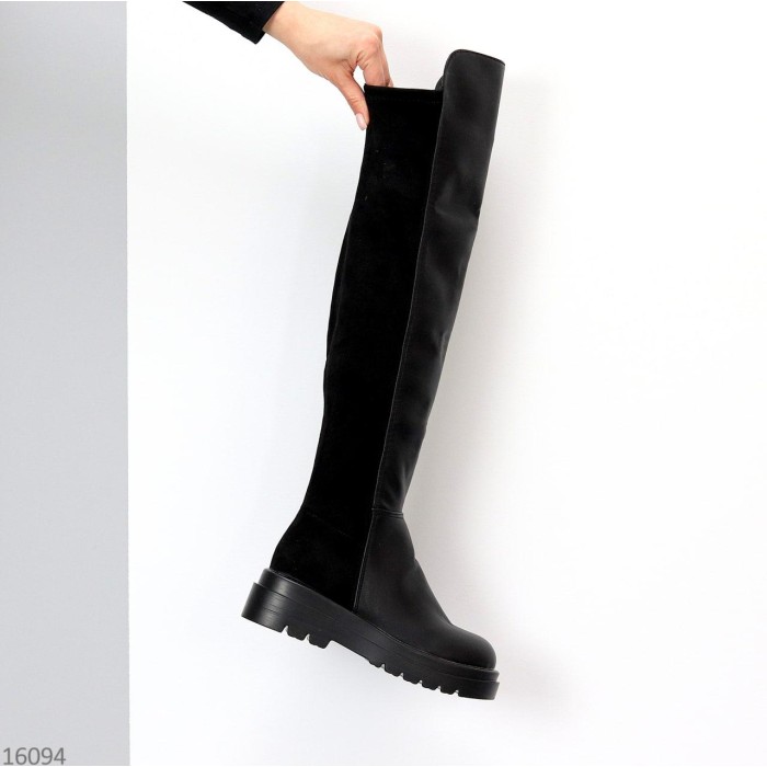 Ботфорти жіночі єко-шкіра/єко-замша чорні демі на 35,5,36,37,38,40р.