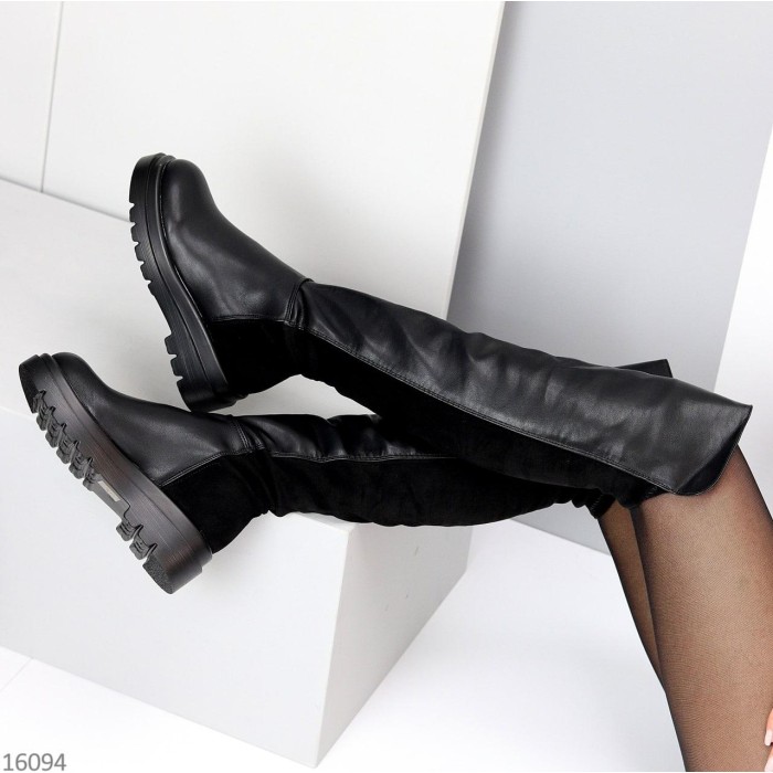 Ботфорти жіночі єко-шкіра/єко-замша чорні демі на 35,5,36,37,38,40р.