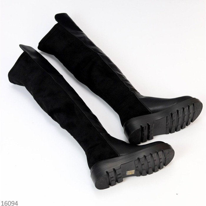 Ботфорти жіночі єко-шкіра/єко-замша чорні демі на 35,5,36,37,38,40р.