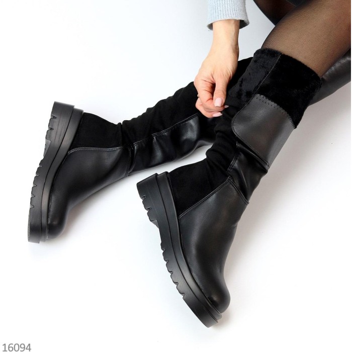 Ботфорти жіночі єко-шкіра/єко-замша чорні демі на 35,5,36,37,38,40р.