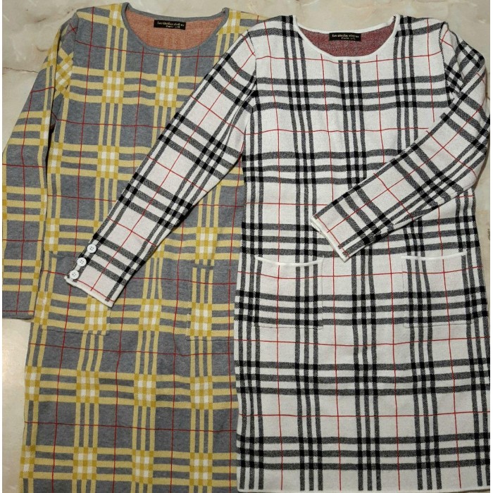 Платье полушерсть зима, желто/серый в клетку на 44/46р.