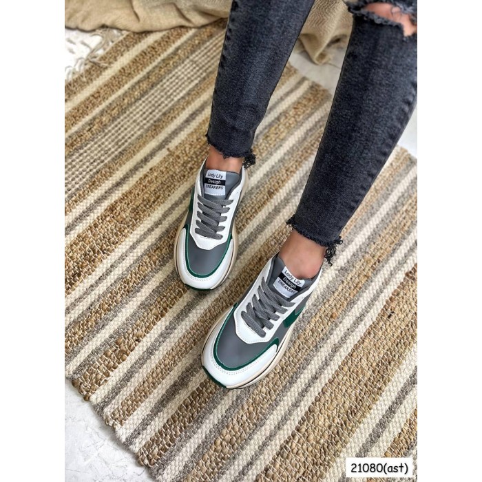 Кроссівки еко-шкіра жіночі сірі с зеленим на 35.5,37,39,40р