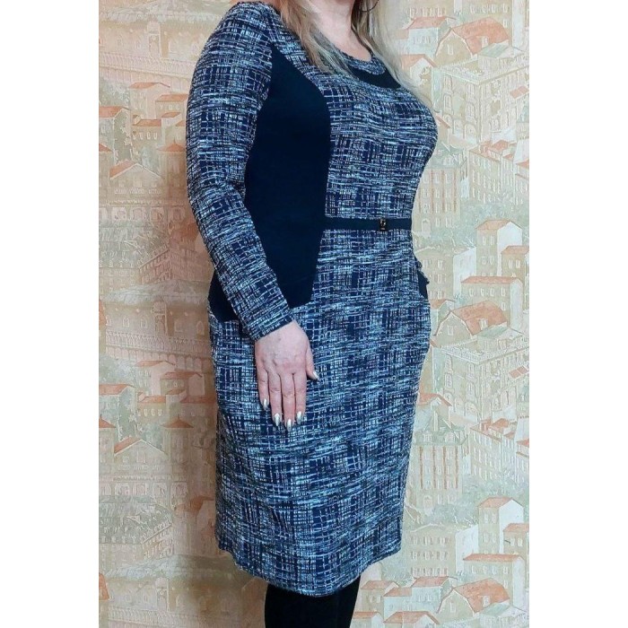Сукня трикотажна в клітинку демі темно-синього кольору 52/54р