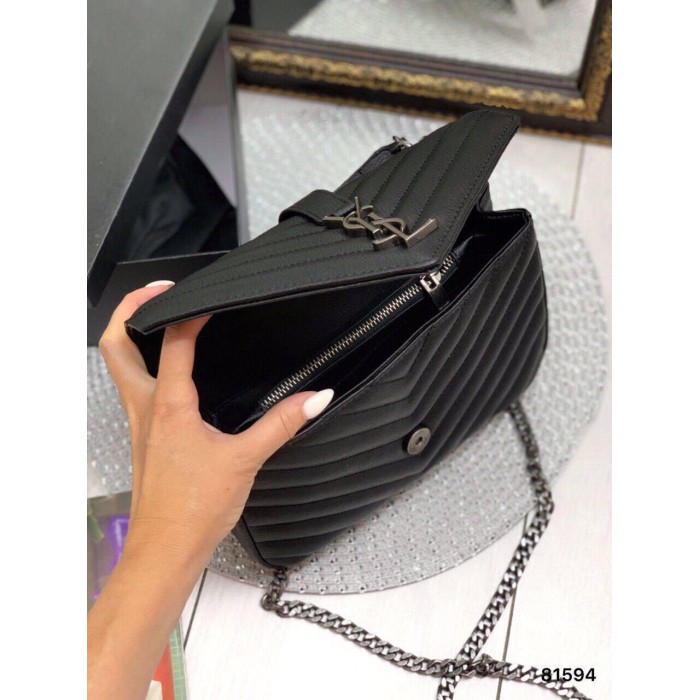 Сумка жіноча Лоран медіум з натуральної шкіри Чорна (фурнітура - срібло,матова,золото)