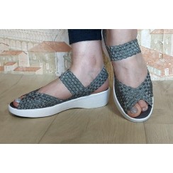 Босоніжки жіночі дуже комфортні текстиль-гумка на танкетці колір нікель на 35,36,37,39,40р