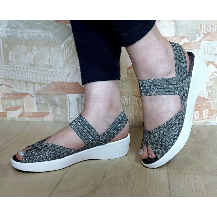 Босоніжки жіночі дуже комфортні текстиль-гумка на танкетці колір нікель на 35,36,37,39,40р