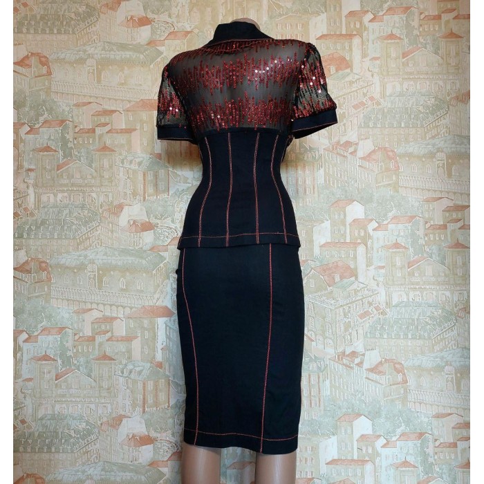 Костюм льон чорний із червоним S,L