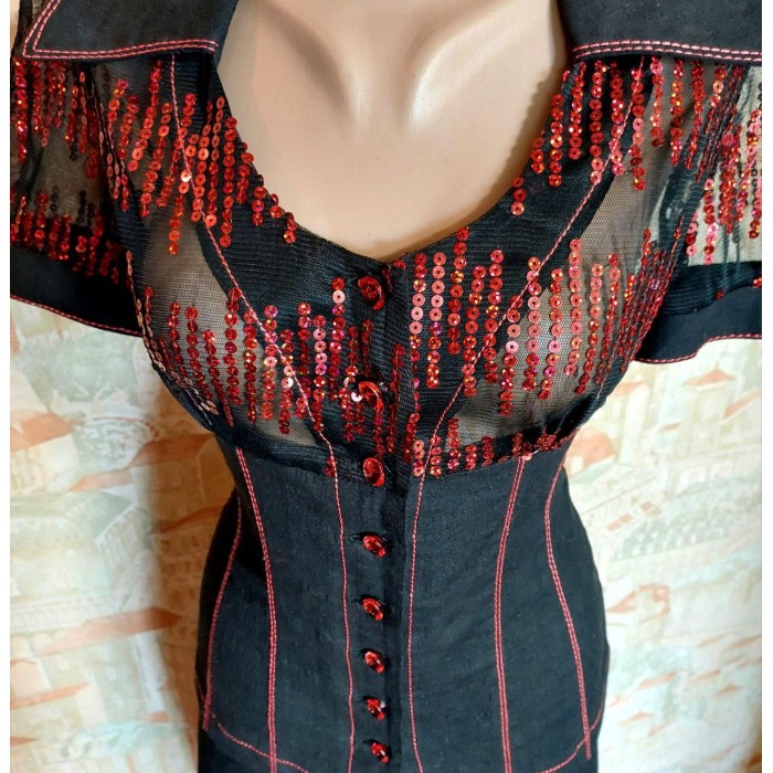 Костюм льон чорний із червоним S,L