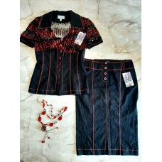 Костюм льон чорний із червоним S,L