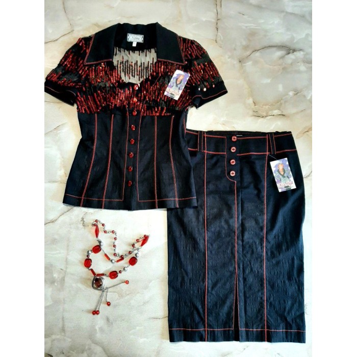 Костюм льон чорний із червоним S,L