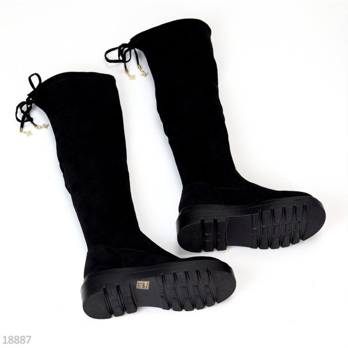 Ботфорти жіночі, Єкозамша чорні демі на 35.5,36,37,38,39,40р.