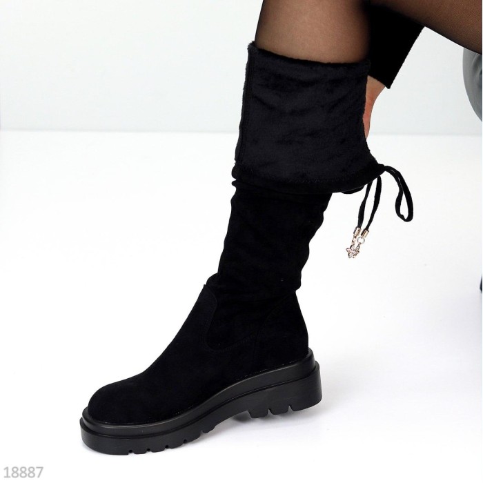 Ботфорти жіночі, Єкозамша чорні демі на 35.5,36,37,38,39,40р.