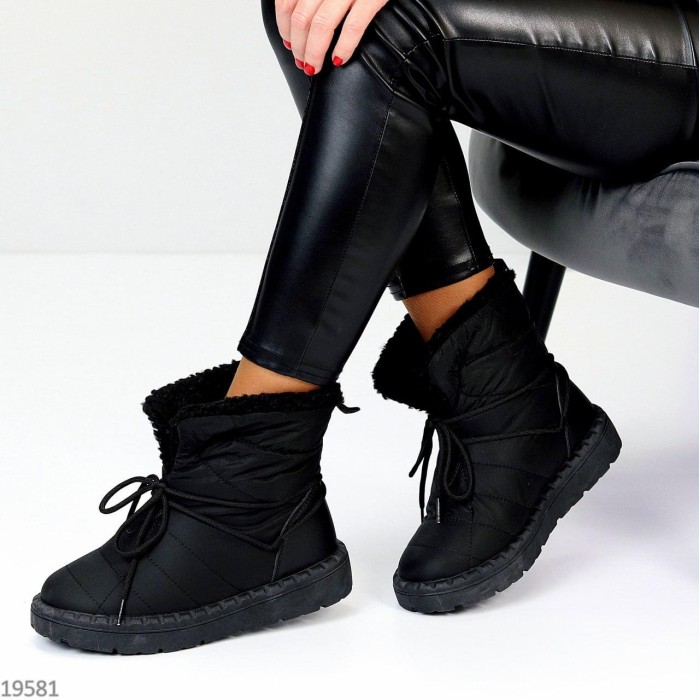 Дутики жіночі матеріал-плащівка/екошкіра чорні зима 36р.