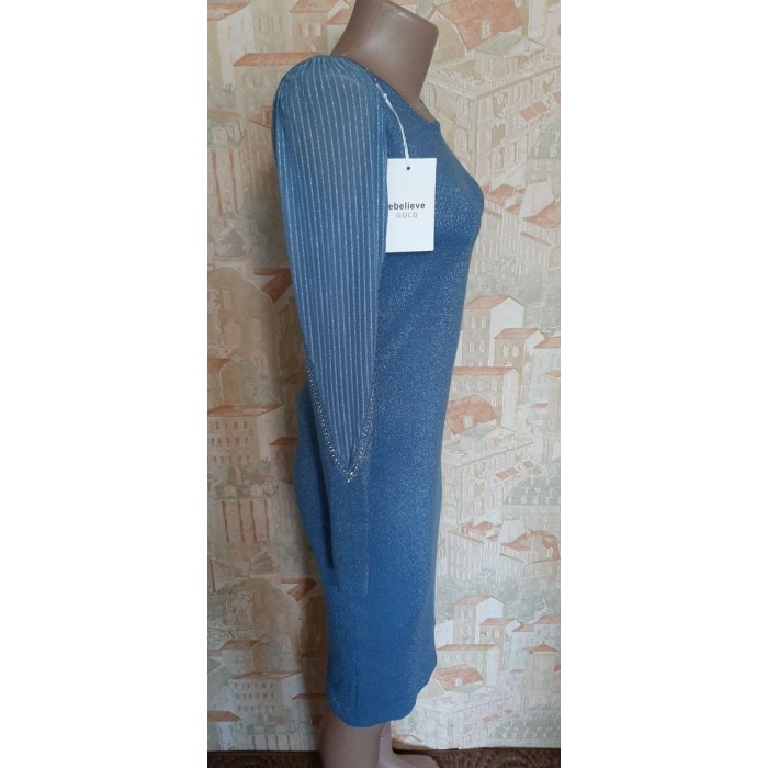 РОЗПРОДАЖ! Плаття нарядне трикотажне блакитного кольору з люрексом Туреччина 42,44,46 р