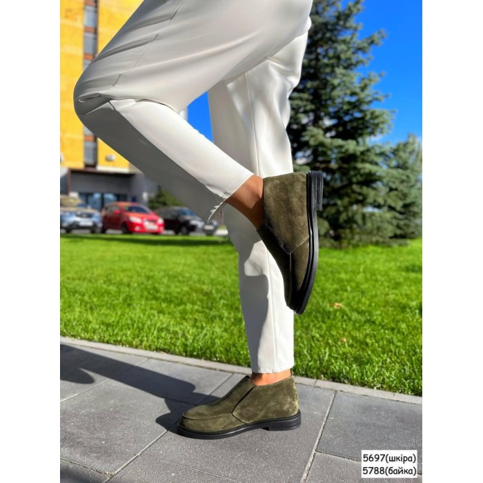 Туфлі/Лофери жіночі, натуральна замш Хакі 36,37р