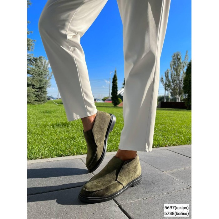 Туфлі/Лофери жіночі, натуральна замш Хакі 36,37р