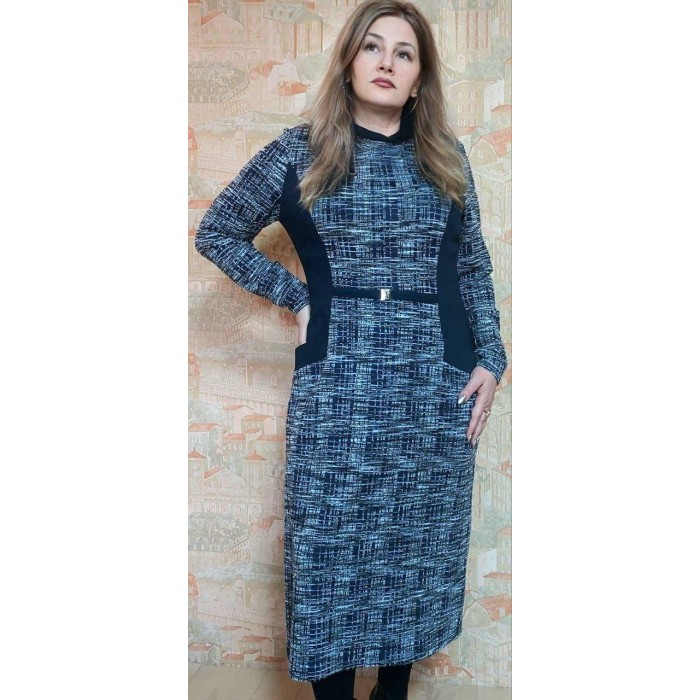 Сукня трикотажна в клітинку демі темно-синього кольору 52/54р