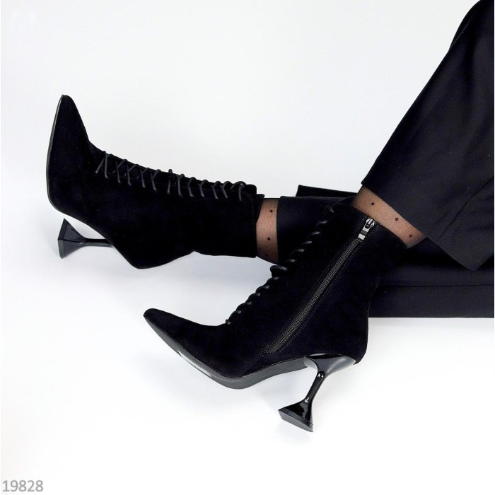 Ботильоны женские эко-замша цвет-черный деми 37р