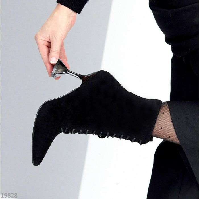 Ботильоны женские эко-замша цвет-черный деми 37р