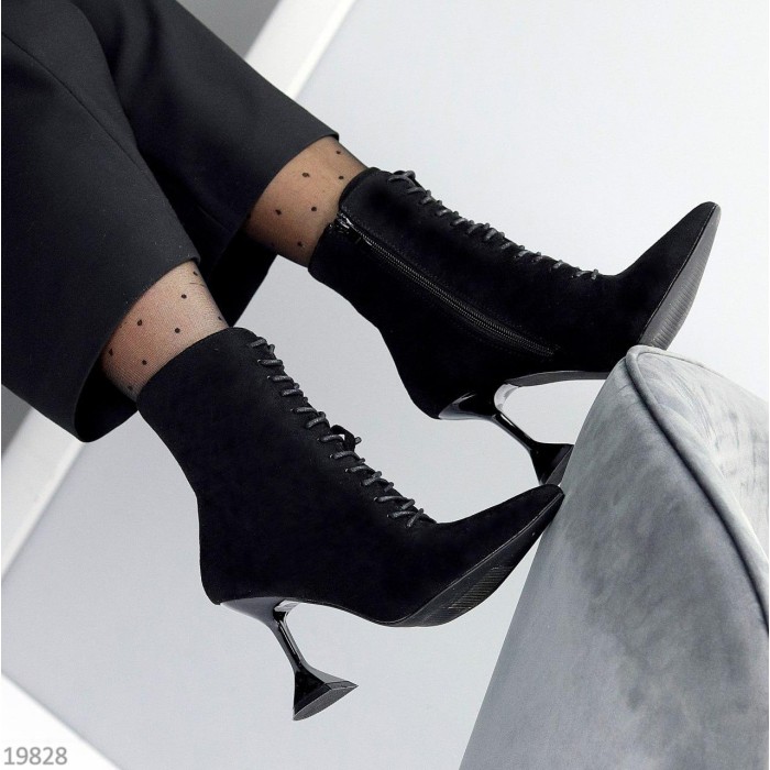 Ботильоны женские эко-замша цвет-черный деми 37р