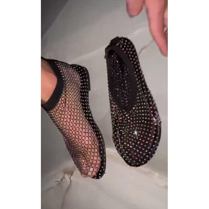 Сандалии женские сетка с камушками Чёрные 37,38,39,40,41,42р