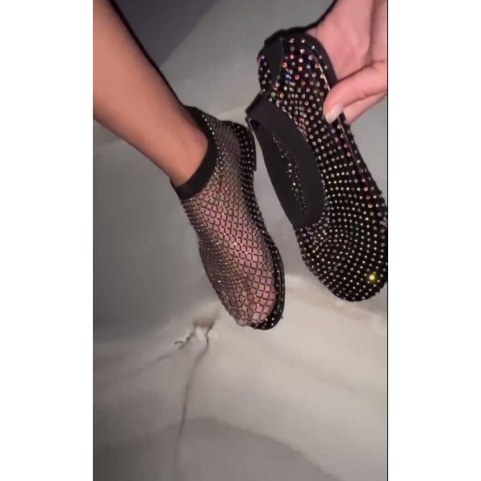 Сандалии женские сетка с камушками Чёрные 37,38,39,40,41,42р