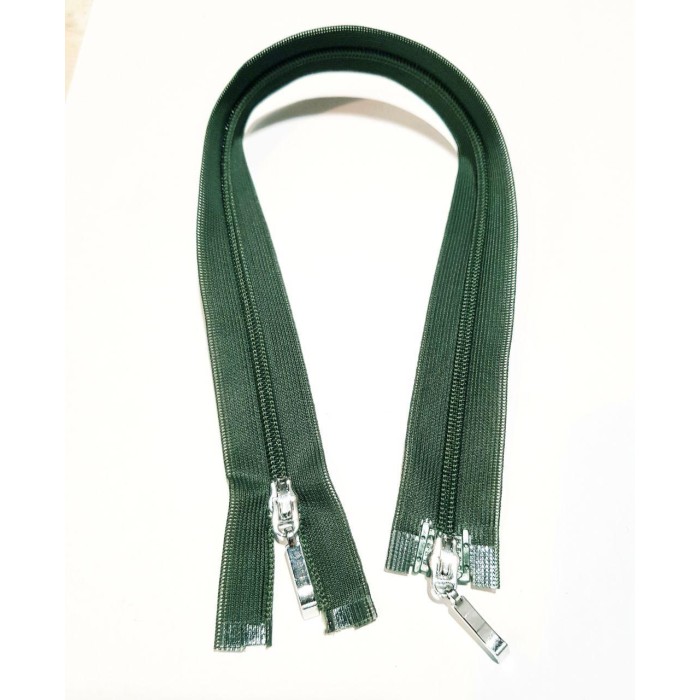 Блискавка роз'ємна 35см на 2 бігунки тип Спіраль Т-3 темно зелений Польща