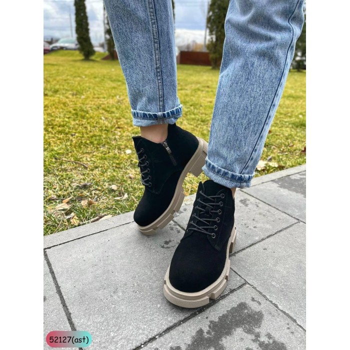 Черевики жіночі, натуральна замша чорні Демі 36р