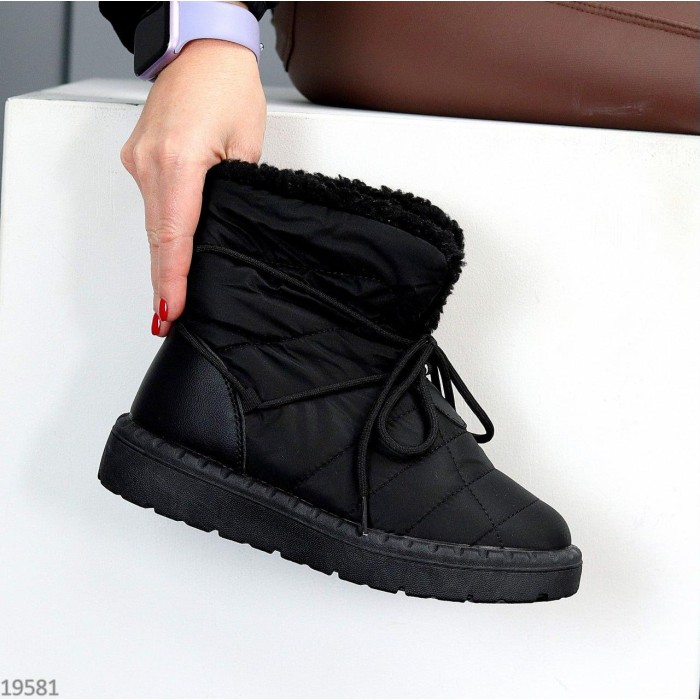 Дутики жіночі матеріал-плащівка/екошкіра чорні зима 36р.