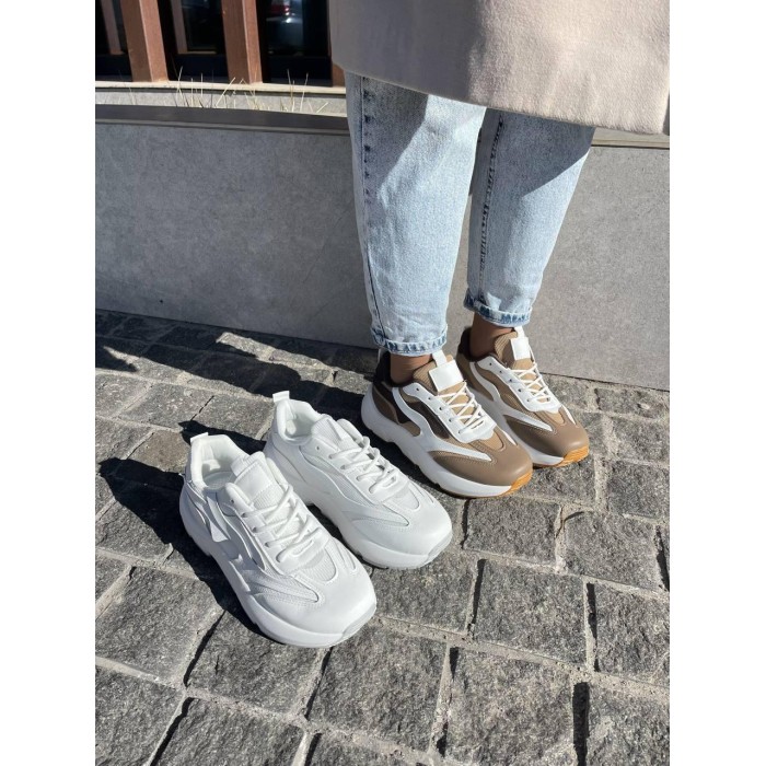 Кросівки жіночі натуральна шкіра біло/капучіно на 38р